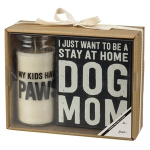 Dog Mom Gift Box Set Box Wall Art Shelf Sign Jar Soy Candle Sage Kids Have Paws